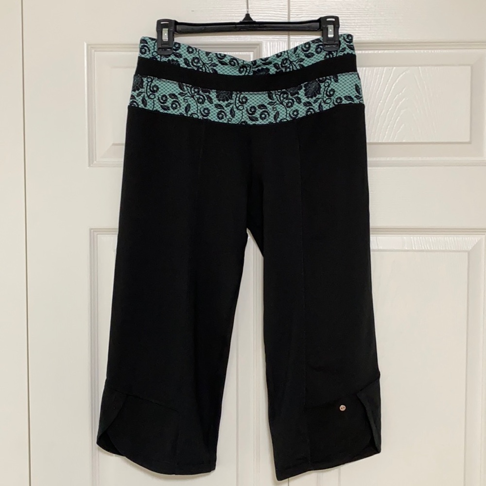 Ryka Black Turquoise Flare Cropped Athletic Pants